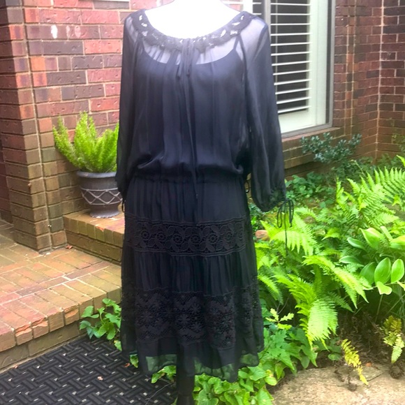Silk peasant dress with polyester matching slip. - Picture 1 of 11